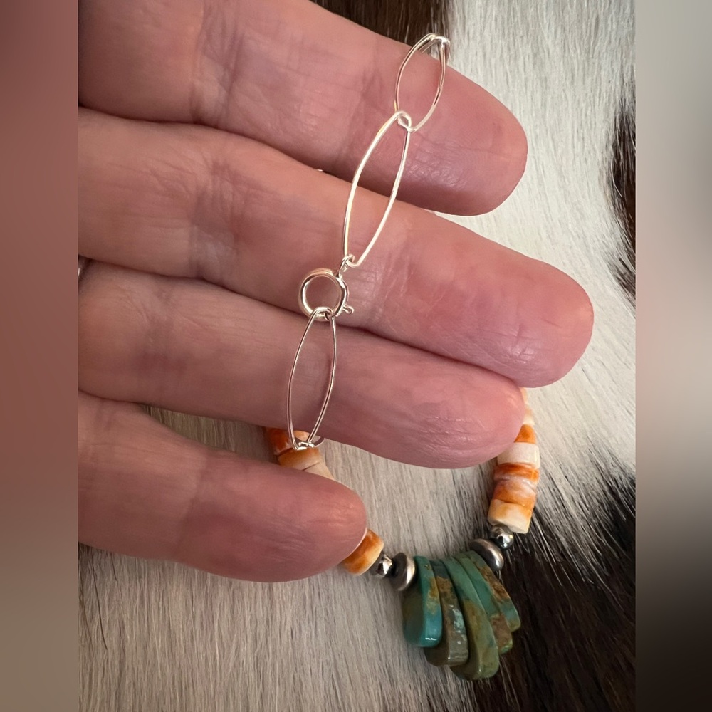 ❤️ Spiny Oyster Heishi Beads & 925 Desert Pearl Navajo Style Jacla Necklace 18” - Picture 10 of 14